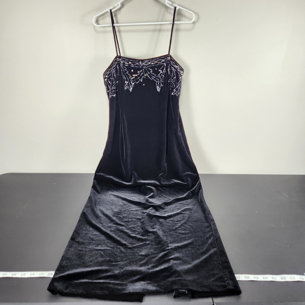 R&M Richards Vintage Party/Cocktail‎ Dress Adult 10 Sequin Black Velvet Maxi 90s